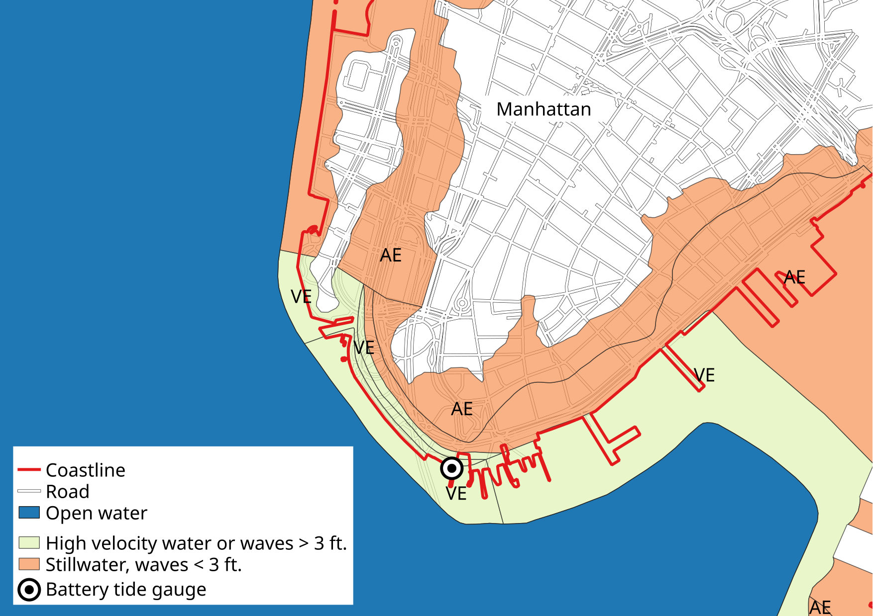 Map of Lower Manhattan with Special Flood Hazard Areas.