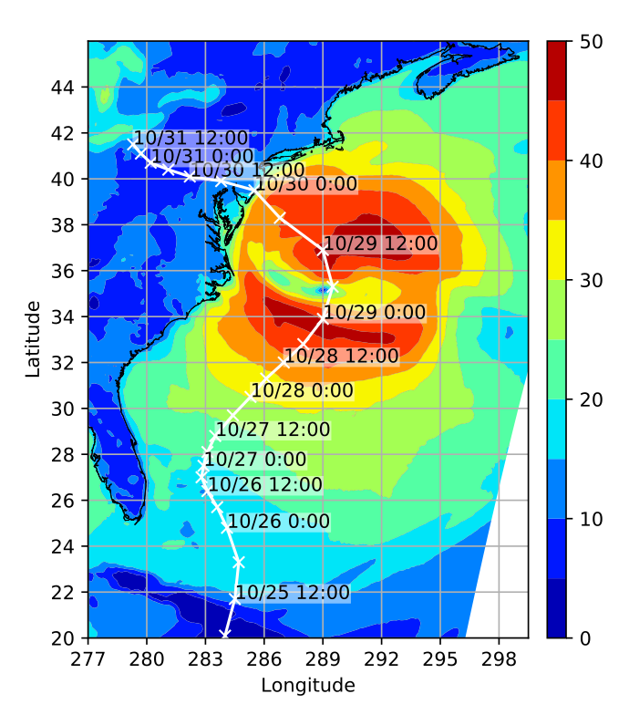 Track of hurricane Sandy.