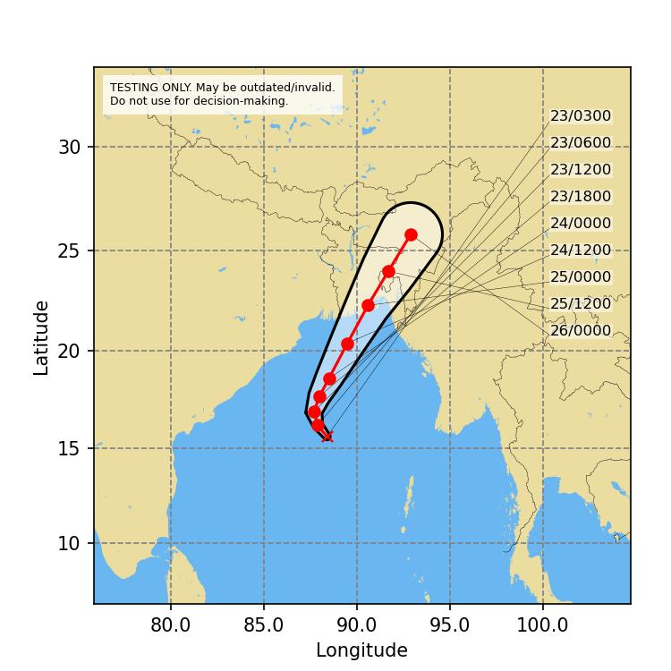 Track forecast as issued in Special Tropical Weather Outlook