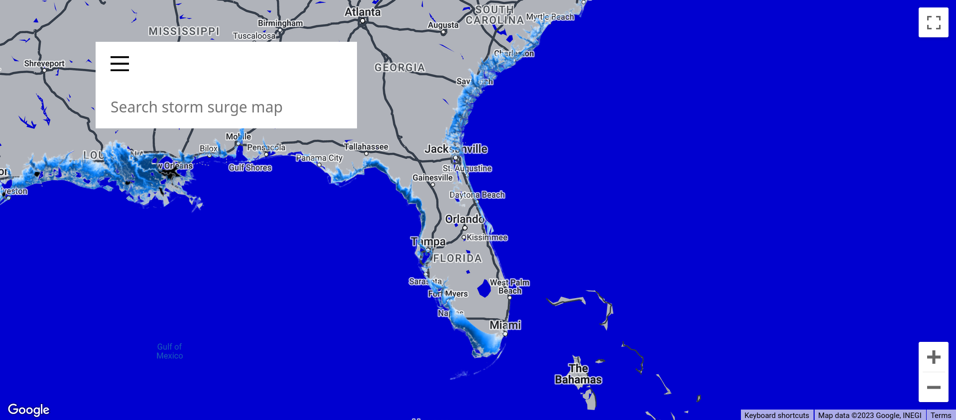 Stormsurge map after initial page load.